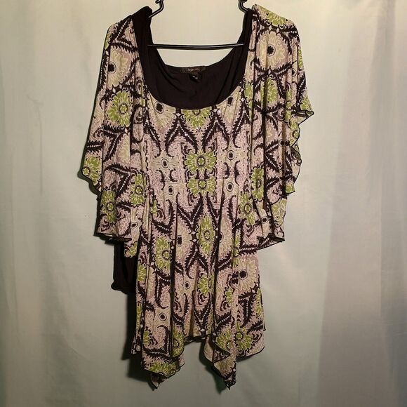 Boho Layered Tunic Top – Sheer Overlay with Eyelets – Size M - Picture 1 of 4